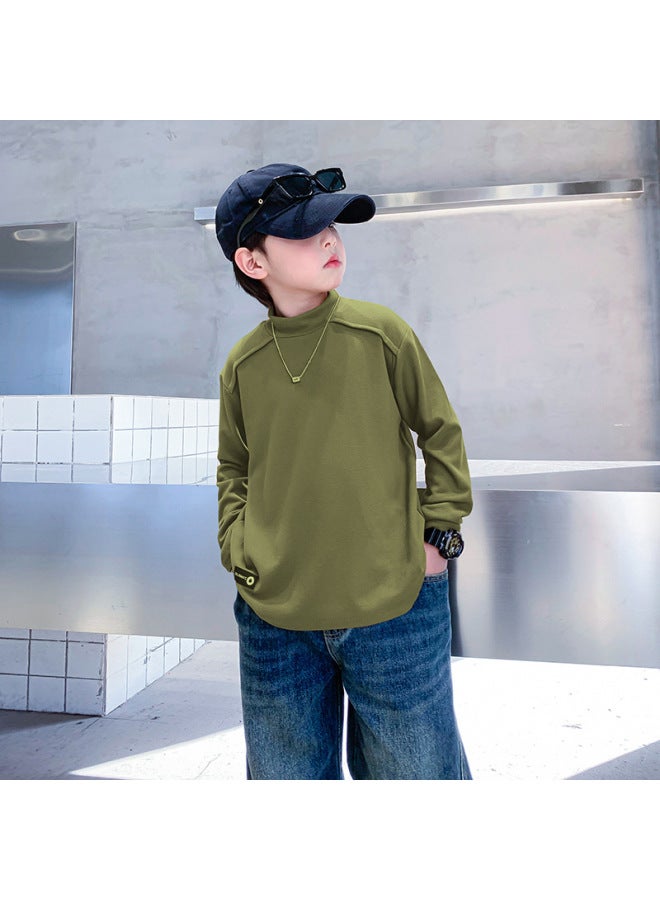 Boys' Half-turtleneck Base Layer Shirt, Winter  New Model, Children's Winter Long-sleeve Inner Wear, Warm T-shirt For Older Children