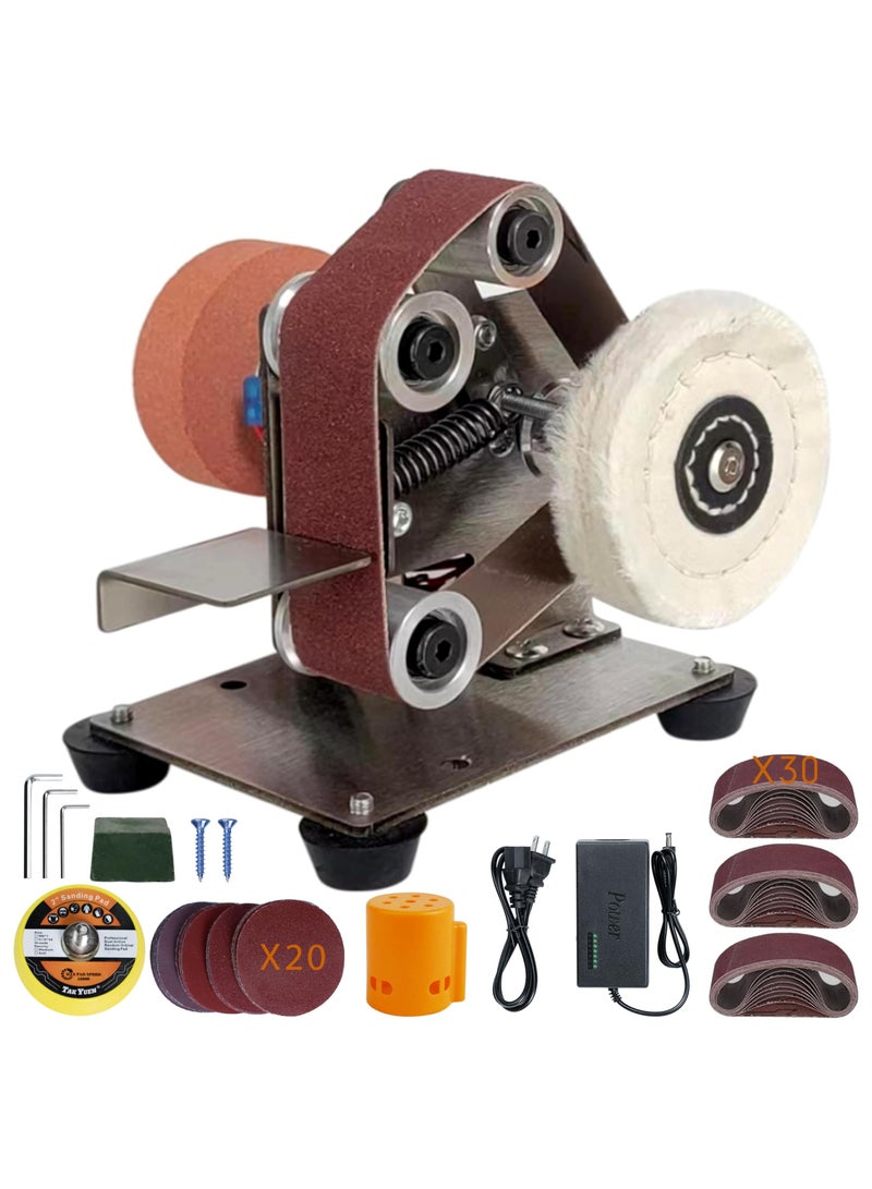XiuWoo Mini Belt Sander, Multifunctional Electric Belt Sander Knife Making Supplies, 7 Adjustable Speed Electric Knife Sharpener, Power Belt Sanders for Woodworking, Metal Working DIY, Belt Grinder Small  - Image 1