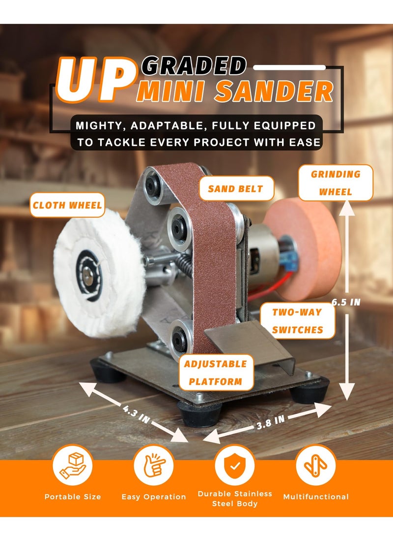 XiuWoo Mini Belt Sander, Multifunctional Electric Belt Sander Knife Making Supplies, 7 Adjustable Speed Electric Knife Sharpener, Power Belt Sanders for Woodworking, Metal Working DIY, Belt Grinder Small  - Image 2