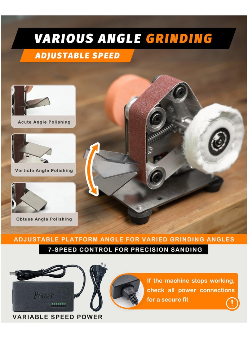 XiuWoo Mini Belt Sander, Multifunctional Electric Belt Sander Knife Making Supplies, 7 Adjustable Speed Electric Knife Sharpener, Power Belt Sanders for Woodworking, Metal Working DIY, Belt Grinder Small  - Image 5