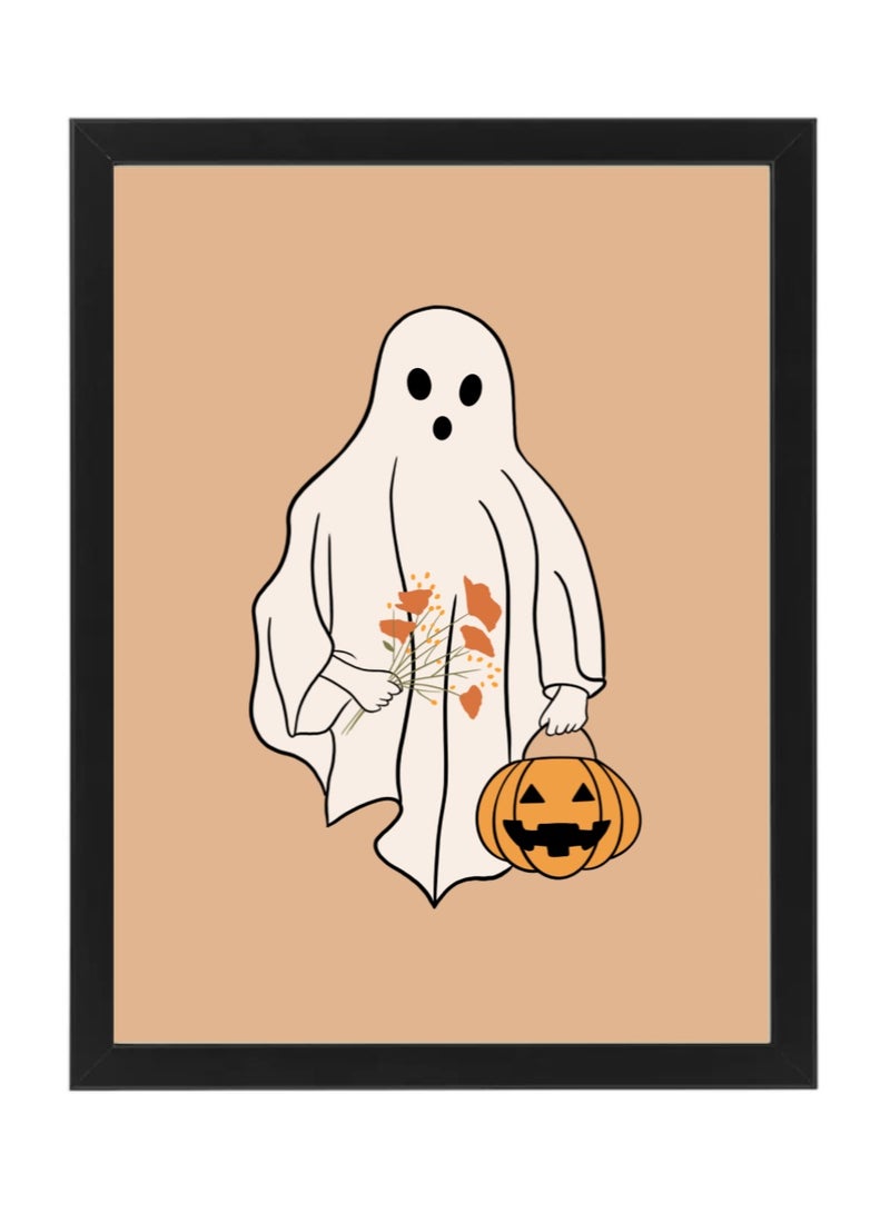 Halloween Ghost and Pumpkin Framed Poster 30x40cm - Spooky Wall Art Decor for Home, Office, or Party , Trick or Treat Pumpkin Artwork, Halloween Decoration Gift Idea