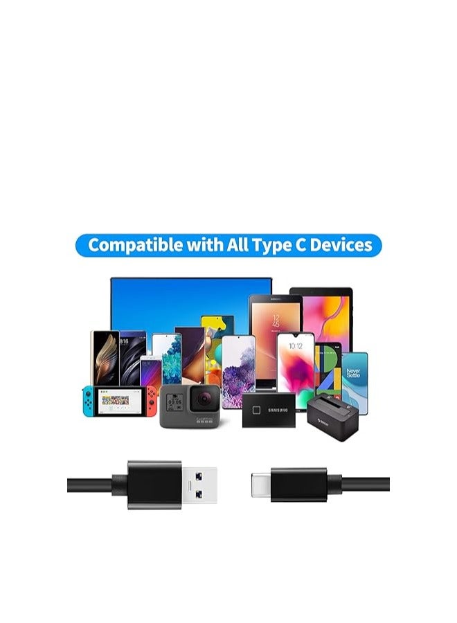 كابل شاحن USB C بطول 3 متر USB A إلى USB C نوع C كابل شحن سريع 3A لشاحن سامسونج وهواوي ونوكيا وموتورولا - كابل USB C فائق التحمل، أسود