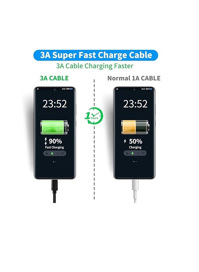 كابل شاحن USB C بطول 3 متر USB A إلى USB C نوع C كابل شحن سريع 3A لشاحن سامسونج وهواوي ونوكيا وموتورولا - كابل USB C فائق التحمل، أسود