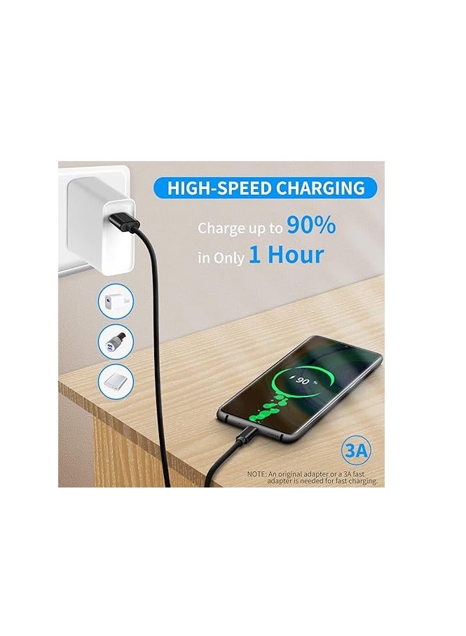 كابل شاحن USB C بطول 3 متر USB A إلى USB C نوع C كابل شحن سريع 3A لشاحن سامسونج وهواوي ونوكيا وموتورولا - كابل USB C فائق التحمل، أسود