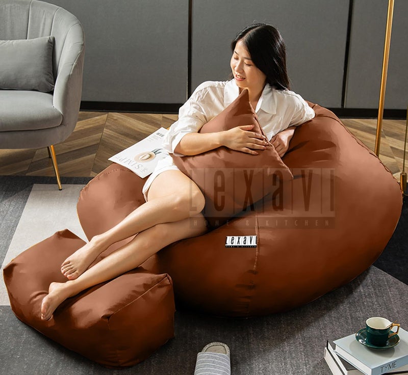 LEXAVI Brand® - Next Level Lifestyle Suits Your Home Decore | 5XL Jumbo Big Size Faux Leather Beanbag with Footrest & Pillow |Capacity: Upto 5Ft Height,90 KG Weight | Color- (XXXXXL - Dark TAN) - Image 2