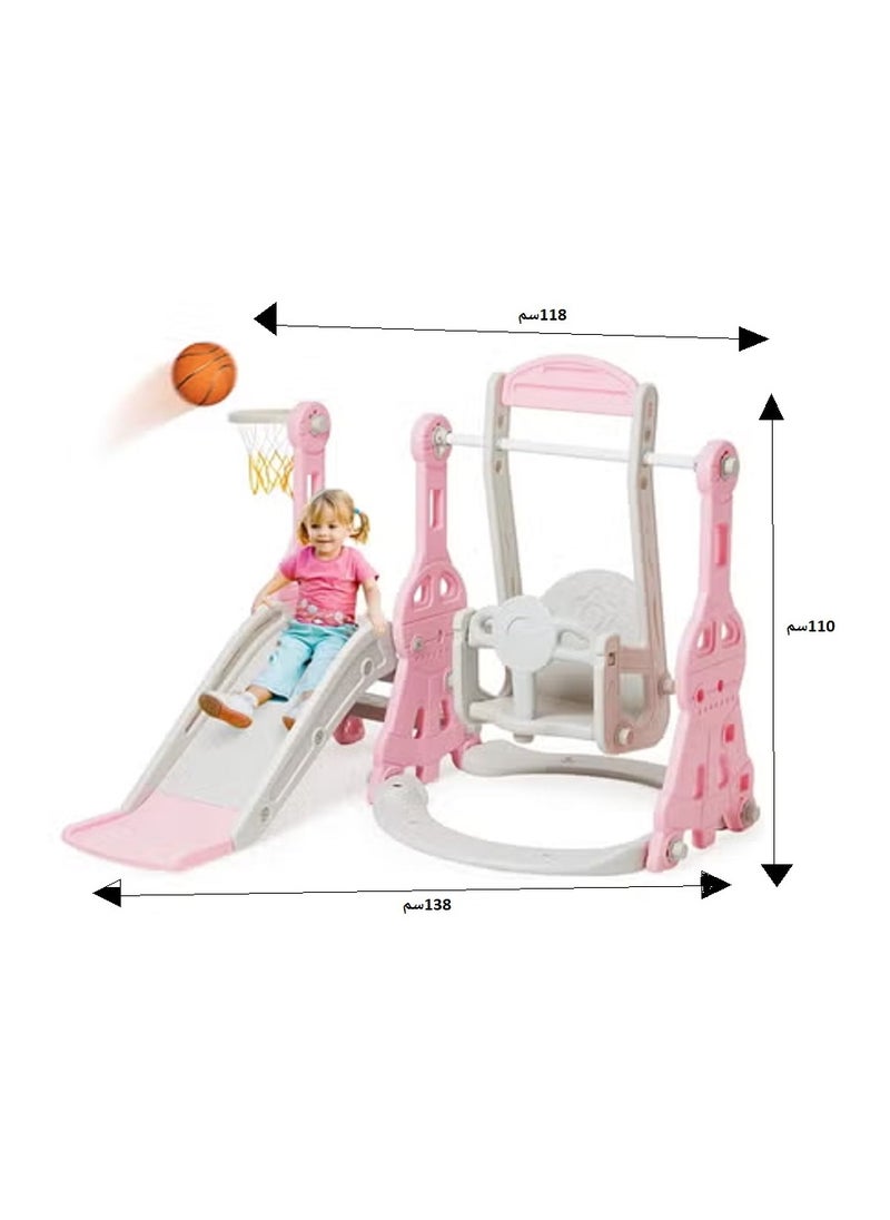 Slide With Swing ,Climbing Ladder And Basketball Hoop 4*1, 138*118*110cm
