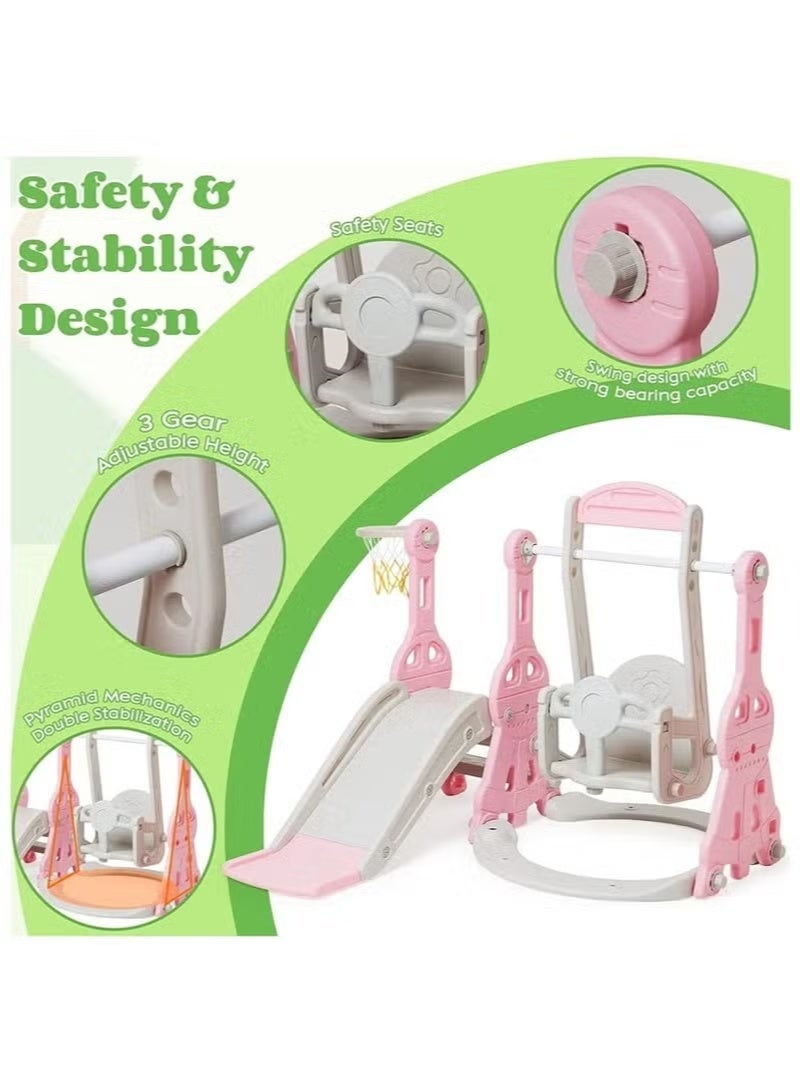 فول جوي مجموعة ملعب داخلي وخارجي للأطفال الصغار، مجموعة زحليقة وأرجوحة 4 في 1 للأطفال، مجموعة لعب زحليقة وأرجوحة مستقلة للأطفال مع طوق كرة سلة - Image 2