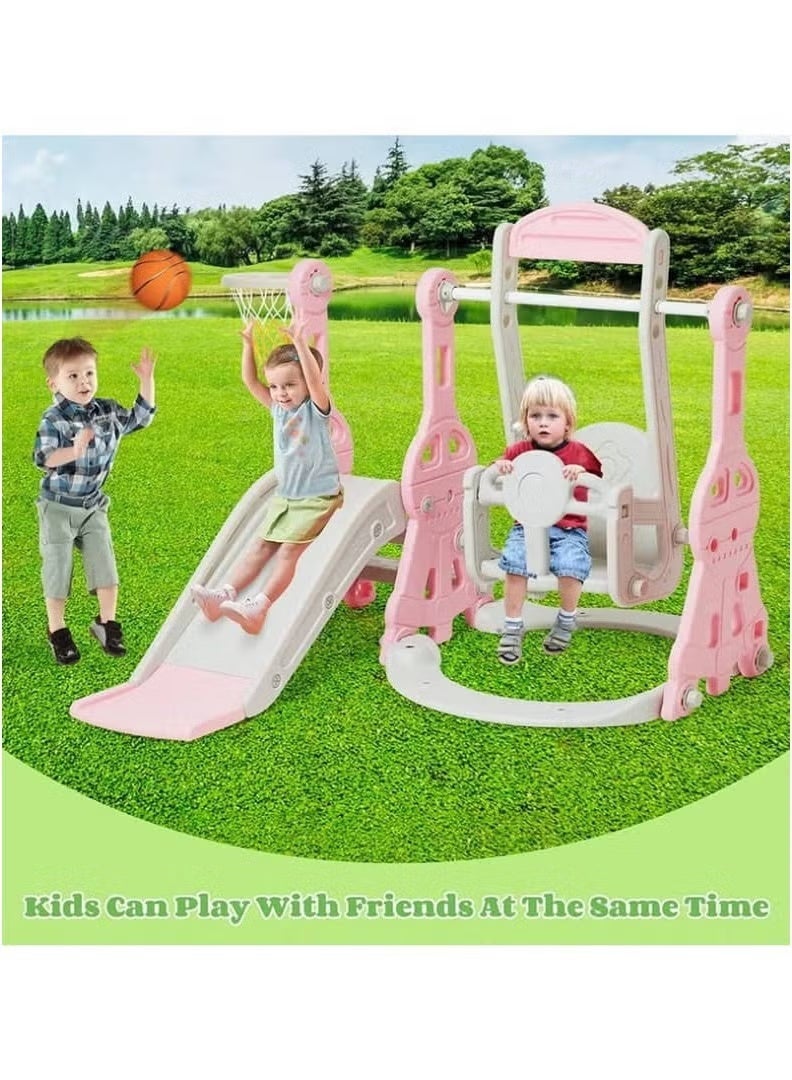 فول جوي مجموعة ملعب داخلي وخارجي للأطفال الصغار، مجموعة زحليقة وأرجوحة 4 في 1 للأطفال، مجموعة لعب زحليقة وأرجوحة مستقلة للأطفال مع طوق كرة سلة - Image 1