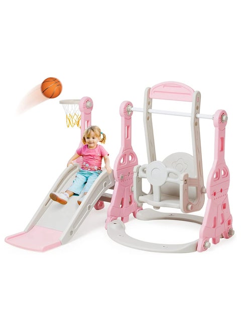 Slide With Swing ,Climbing Ladder And Basketball Hoop 4*1, 138*118*110cm