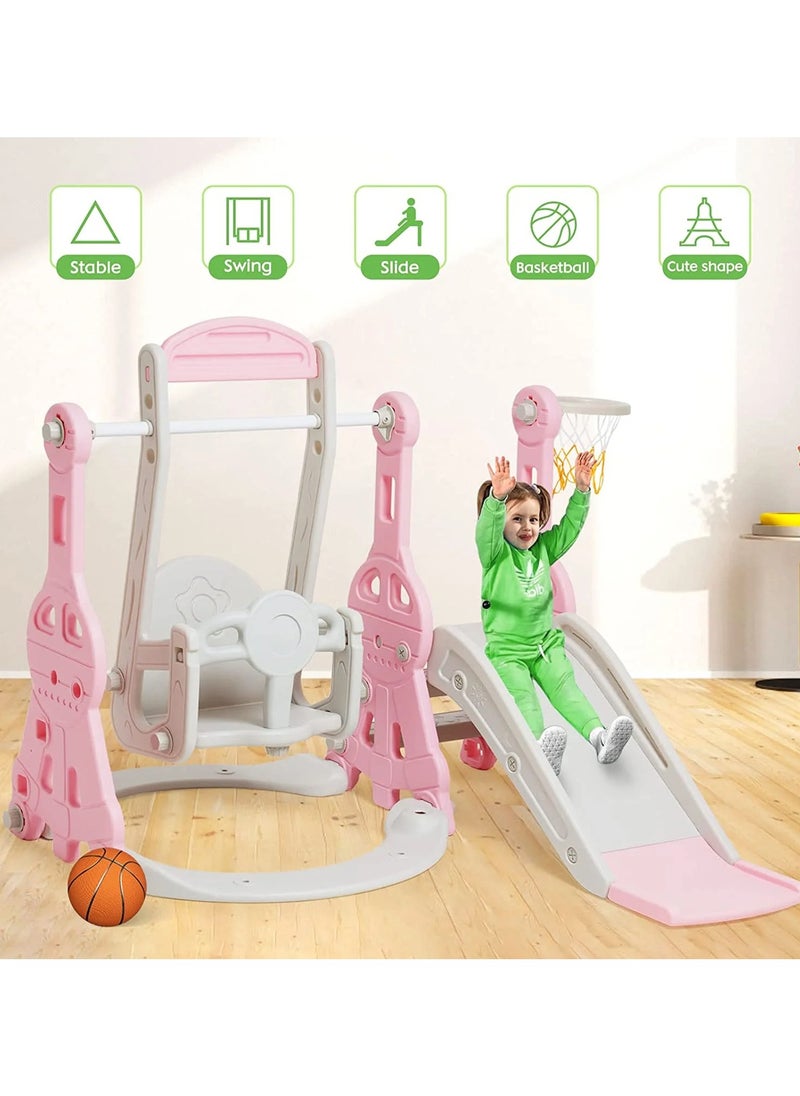 Slide With Swing ,Climbing Ladder And Basketball Hoop 4*1, 138*118*110cm