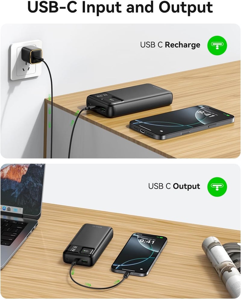KUULAA Power Bank 20000mAh, Portable Charger 22.5W Fast Charging, Powerbank with LED Display Compatible with iPhone 16 15 14 13 12 Samsung iPad - Black - Image 3