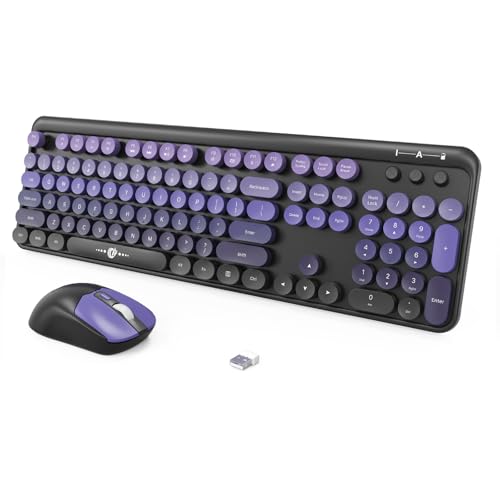 FOPETT Wireless Keyboard and Mouse Combo, 104 Keys Full-Sized 2.4 GHz Round Keycap Colorful Keyboards, USB Receiver Plug and Play, for Windows, Mac, PC, Laptop, Desktop (Black Purple) - Image 1