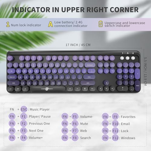 FOPETT Wireless Keyboard and Mouse Combo, 104 Keys Full-Sized 2.4 GHz Round Keycap Colorful Keyboards, USB Receiver Plug and Play, for Windows, Mac, PC, Laptop, Desktop (Black Purple) - Image 2