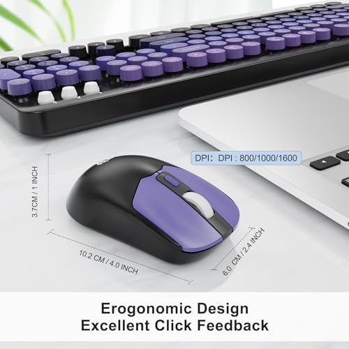 FOPETT Wireless Keyboard and Mouse Combo, 104 Keys Full-Sized 2.4 GHz Round Keycap Colorful Keyboards, USB Receiver Plug and Play, for Windows, Mac, PC, Laptop, Desktop (Black Purple) - Image 3