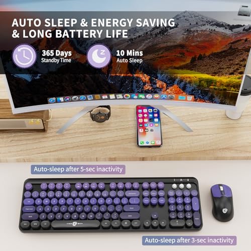 FOPETT Wireless Keyboard and Mouse Combo, 104 Keys Full-Sized 2.4 GHz Round Keycap Colorful Keyboards, USB Receiver Plug and Play, for Windows, Mac, PC, Laptop, Desktop (Black Purple) - Image 5