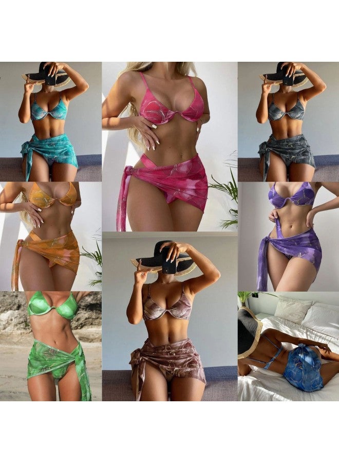 Generic Multi-color Digital Printing Mesh Three-piece Bikini Split Swimsuit Female Manufacturer In Stock-Color:Light Green-Size:XL - Image 2