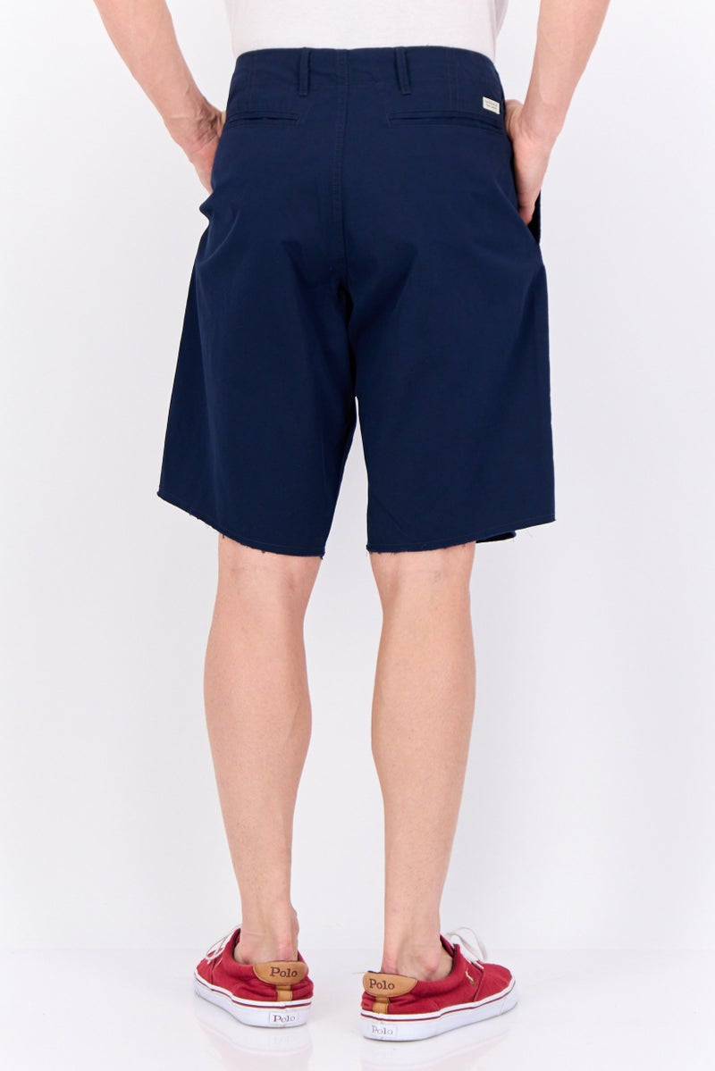 Men Solid Stretchable Bermuda Shorts, Dark Navy