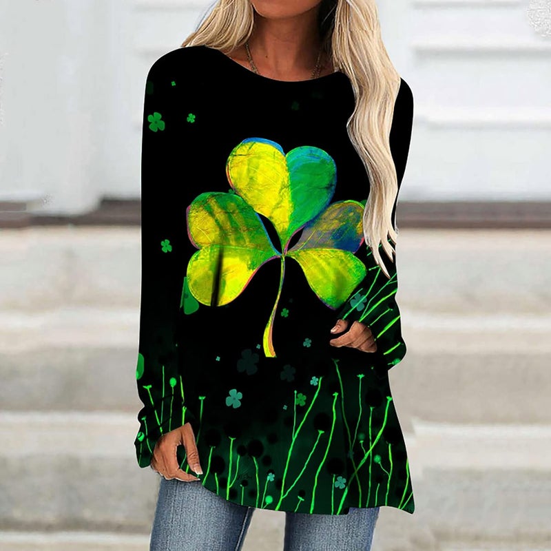cheekyglo St Patricks Day Sweatshirts for Women Loose Long Sleeve Shirts Shamrock Print Blouse Saint Patricks Day Pullover Tops - Image 2