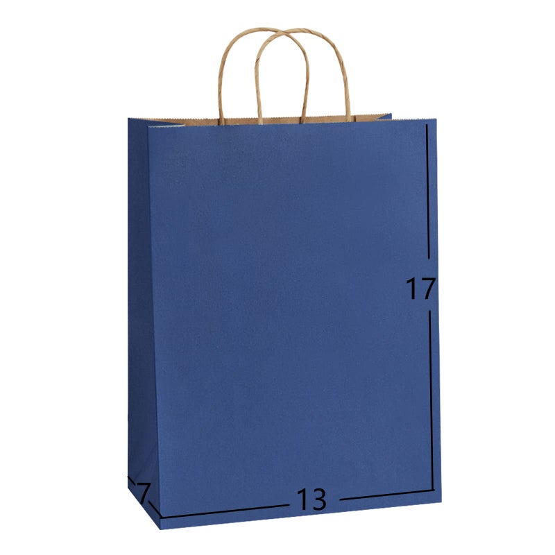 BagDream Paper Gift Bags 13x7x17 50Pcs Party Favor Shopping Retail Merchandise Bags Recycled Navy Blue Kraft Paper With Handles Bulk