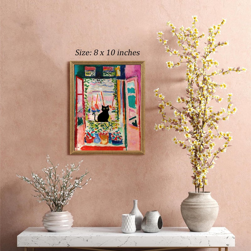 Fantasy Artists Henri Matisse Cat Wall Art, Framed Open Window Black Cat Canvas Poster Prints, Abstract Aesthetic Wall Decors for Living Room, Oil Paintings for Room Bathroom Decorations 8" X 10" - Image 5