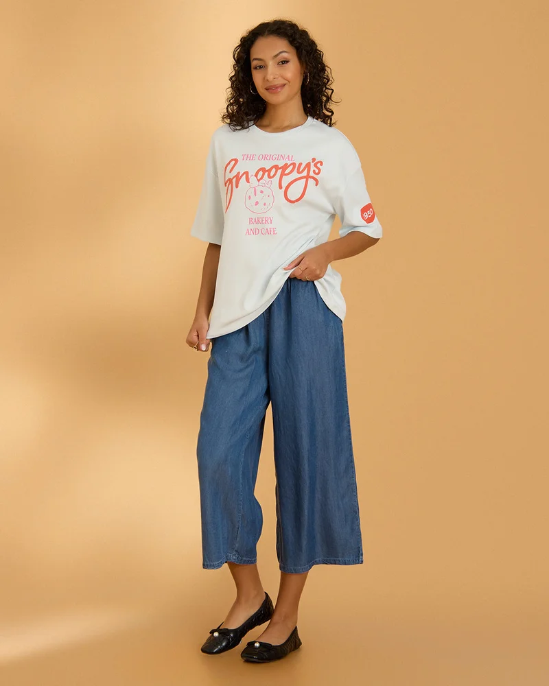 REDTAG Women Ivory Snoopy Graphic Oversized T Shirt