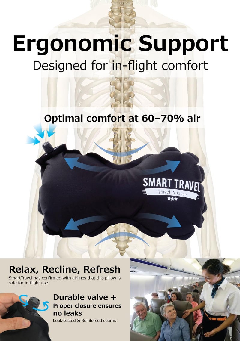SMART TRAVEL Travel Products SmartTravel Travel Products Inflatable Lumbar Support Pillow for Airplane & Office â€“ Firm, Adjustable Back Cushion for Long Flights - Image 4