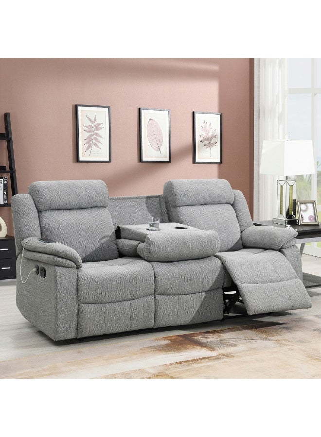 Home Box Hilton 3-Seater Fabric Recliner With 2-Cupholder Dropdown Table And Usb Port 210 X 99 X 94 Cm  - Image 3