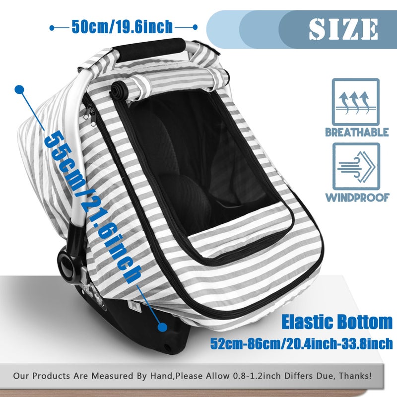 Vaxaape Car Seat Covers for Babies,Baby Car Seat Cover for Boys Girls,Windproof Infant Carseat Cover,Kick-Proof Car Seat Canopy with Breathable Mesh Peep Window,Stripe Print,Summer Lightweight - Image 2
