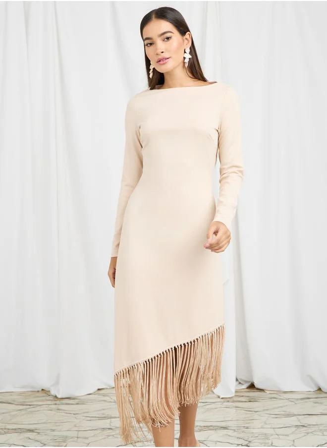 Styli Tassel Detail Asymmetric Hem Shift Dress