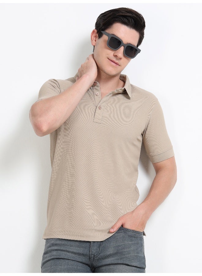 QUCO Beige Dryfit Polo T-Shirt for Men - Image 1