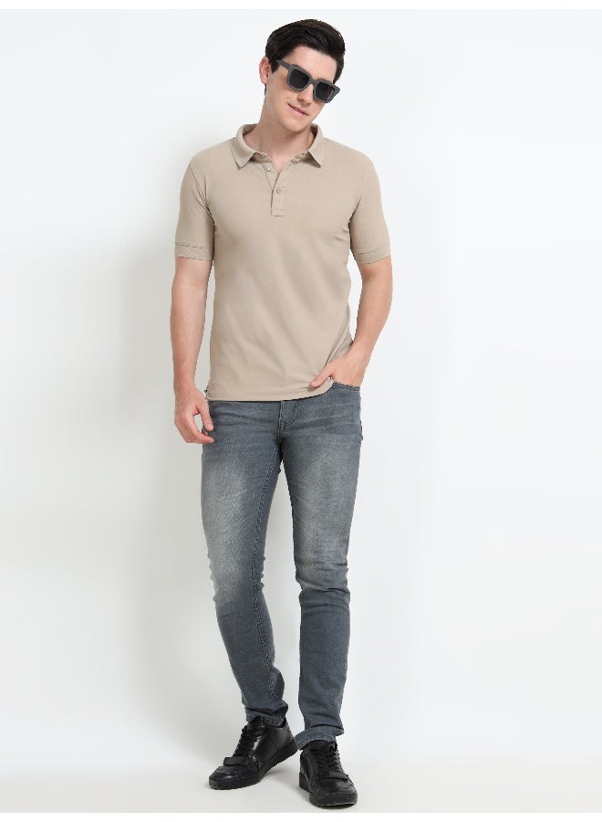 QUCO Beige Dryfit Polo T-Shirt for Men - Image 3