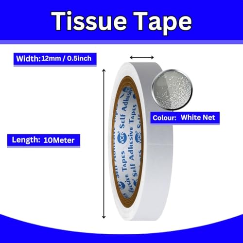 VCR Double Side Tissue Tape - 10 Meters in Length - 12mm / 0.5" Width - 06 Rolls Per Pack - Easy Tear for Double Sided Adhesive Use, Best for Arts, Crafts, Photography, Scrapbooking., White - Image 5