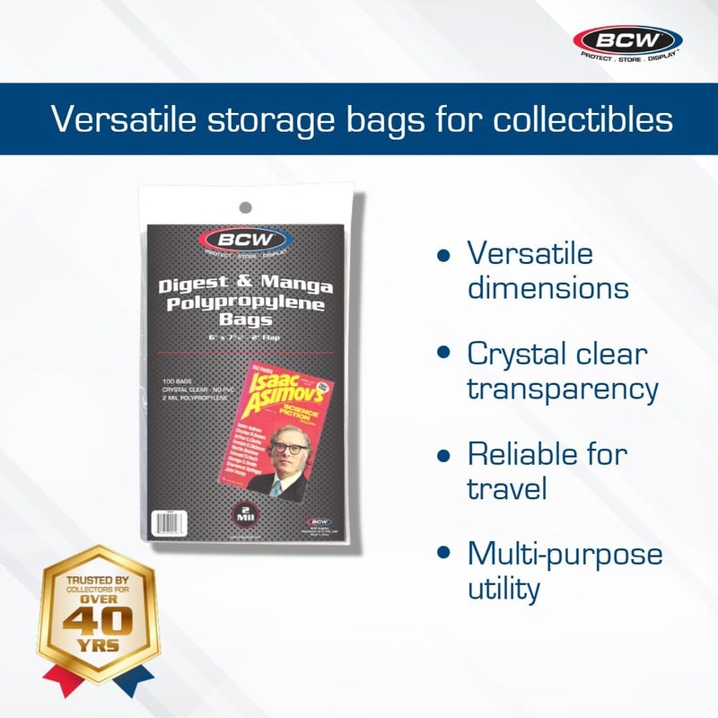 BCW Digest Size Bags 100 Pack - Clear Acid-Free Polypropylene Protectors - Image 2