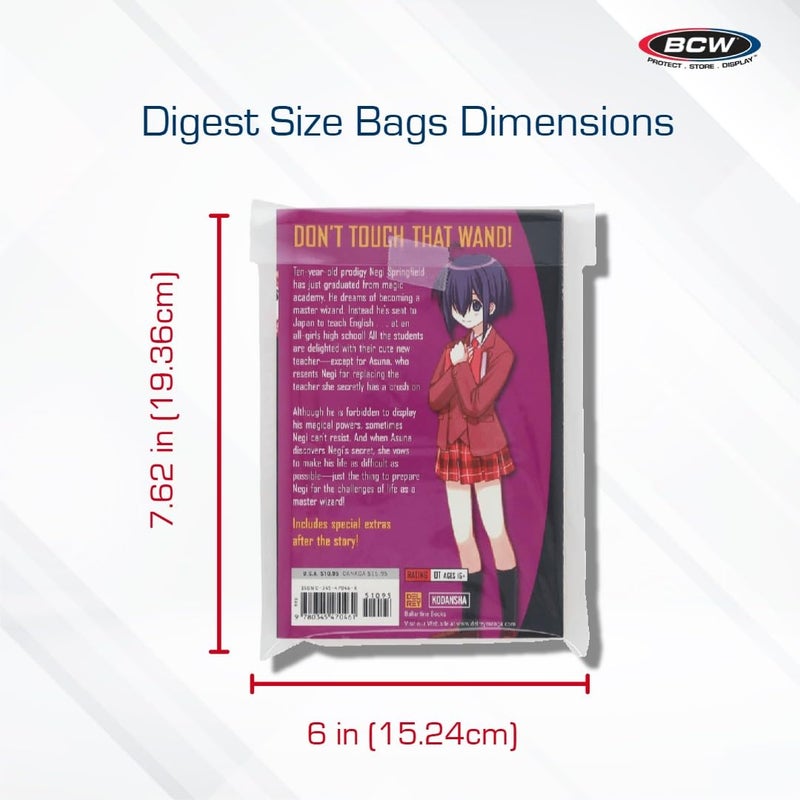 BCW Digest Size Bags 100 Pack - Clear Acid-Free Polypropylene Protectors - Image 3