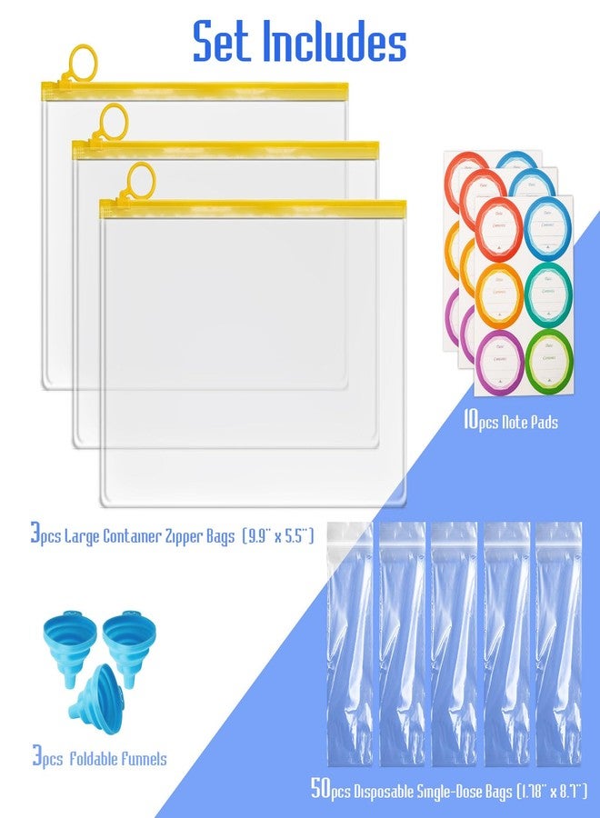 WALLFID Protein Powder Travel Container Set,Portable Powder Supplement Container,50pcs (1.78" x 8.7") Disposable Single-Dose Bags and 3pcs (9.9" x 5.6") Large Container Zipper Bags for Fitness,Travel - Image 2