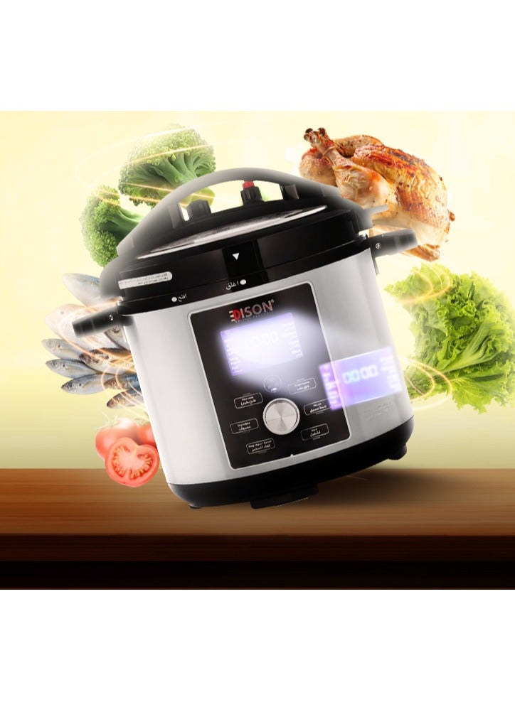 Edison Electric Pressure Cooker with Granite Pot, 1000 Watts, 6 Liters, 11 Functions - Silver Black - Image 4