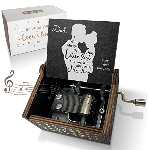 Hcaredee Wooden Music Box for Dad from Daughter,I Will Always be Your Lovely Girl Hand Crank Musical Boxes,My Hero Dad,Gifts for Daddy on Birthday Christmas Father's Day Deployment -Black - Image 1