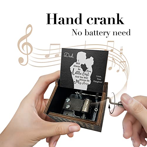 Hcaredee Wooden Music Box for Dad from Daughter,I Will Always be Your Lovely Girl Hand Crank Musical Boxes,My Hero Dad,Gifts for Daddy on Birthday Christmas Father's Day Deployment -Black - Image 2