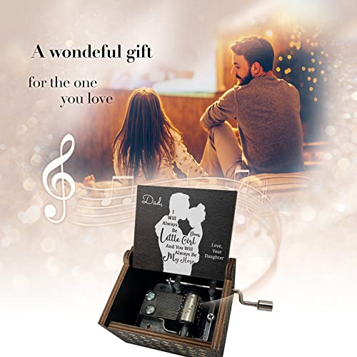 Hcaredee Wooden Music Box for Dad from Daughter,I Will Always be Your Lovely Girl Hand Crank Musical Boxes,My Hero Dad,Gifts for Daddy on Birthday Christmas Father's Day Deployment -Black - Image 3