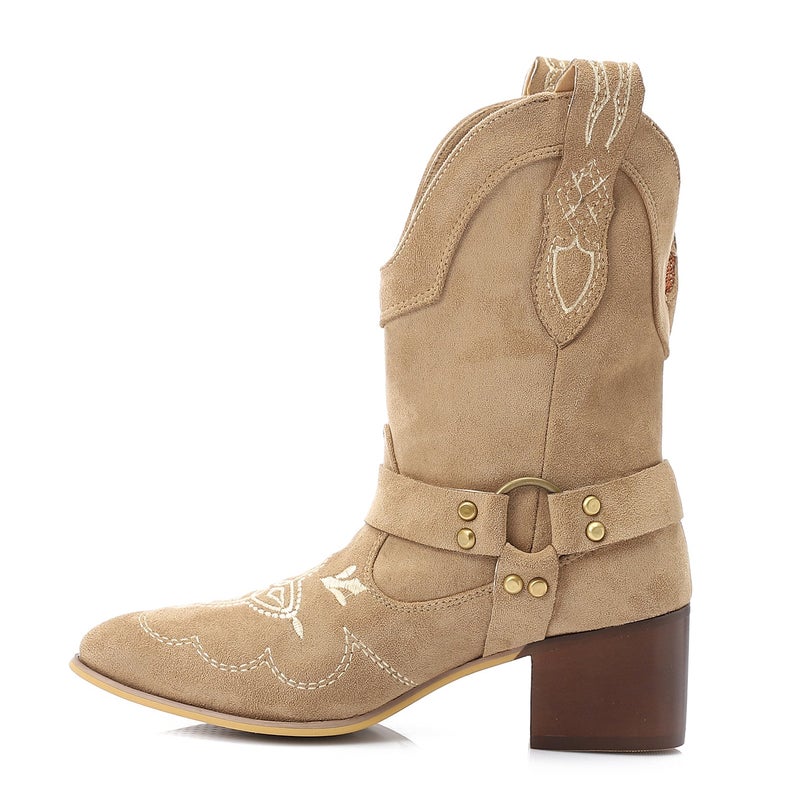 مستر.جو هاف بوت حريمي علي الطراز الغربي - بيج - Image 4