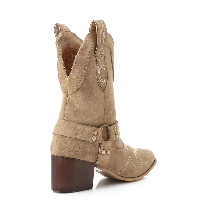 مستر.جو هاف بوت حريمي علي الطراز الغربي - بيج - Image 3