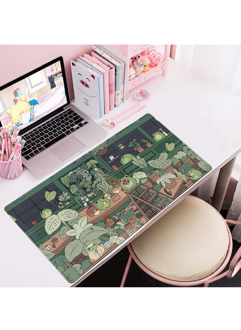 Rock Pow Cute Frog Mouse Pad Desk Pad Kawaii Green Desk Decor Mat, Large Gaming Mouse Pad for Desk Computer Keyboard Laptop, Desk Decor Home Office Accessories for Girl (31.5x15.7 in)-with Stitched Eges Pad  - Image 5