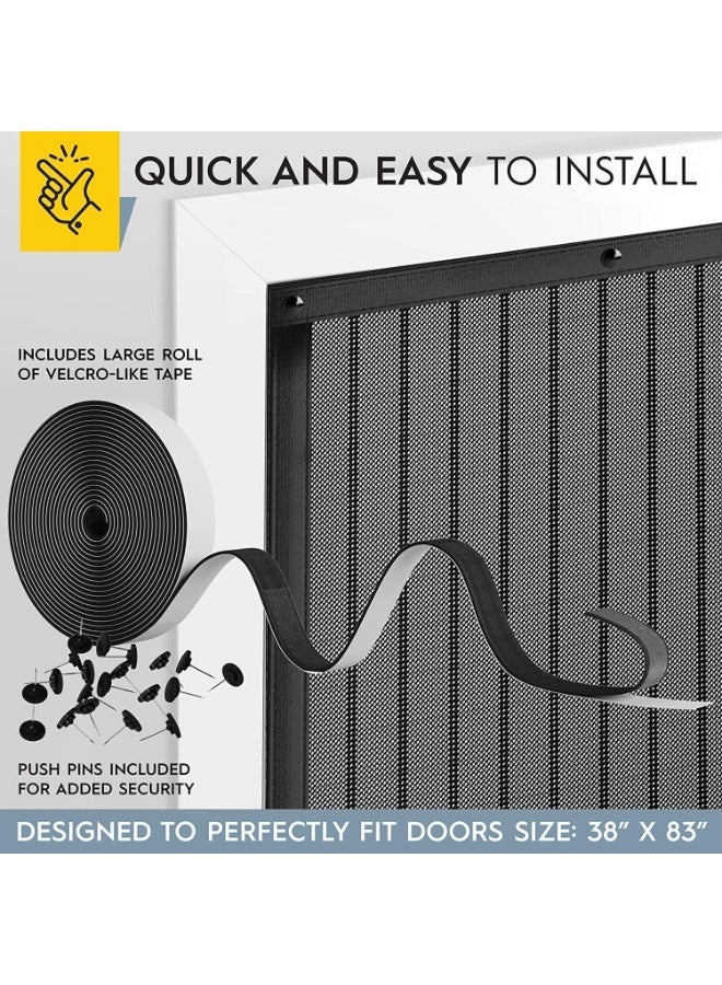 باب الشاش المغناطيسي ، ستارة 100x210cm للأبواب ، شبكة مكافحة البعوض مع وظيفة الإغلاق التلقائي ، سهلة التركيب ، مناسبة للشرفات ، الفناء ، المنزل ، المكتب - أسود - Image 2