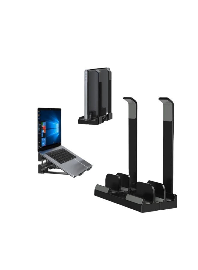 حامل لابتوب عمودي، حامل متعدد الوظائف لارتفاع اللابتوب، مناسب لحاملات سطح المكتب لساعة ماك بوك برو وماك بوك إير، قابل للتعديل، يدعم أجهزة اللابتوب الخاصة بالألعاب حتى 17.3 بوصة، لون أسود - Image 5