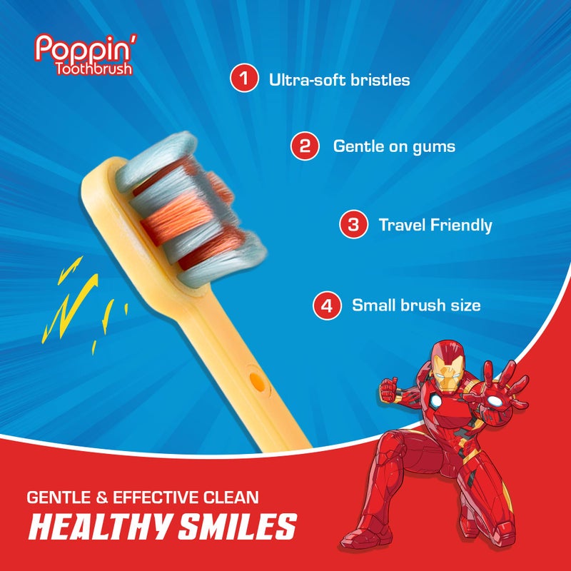 Brush Buddies Marvel Iron Man Kids Toothbrush, Soft Rounded Bristles, Poppin' Fun Superhero Toothbrush Cover - Image 5