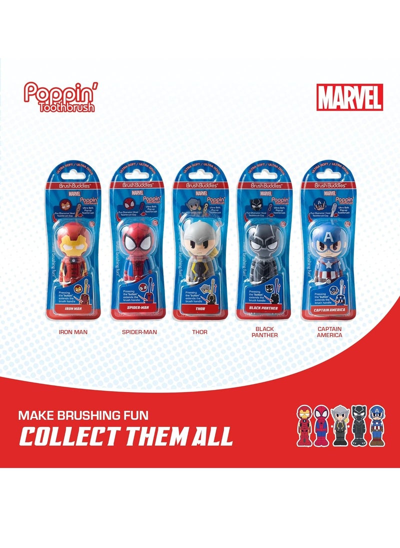 Brush Buddies - Brush Buddies Marvel Iron Man Toothbrush for Kids, Soft & Rounded Bristles, Poppin' Fun Kids Toothbrush, Ultra Soft Pop-up Toothbrush with Superhero Toothbrush Cover - Image 1