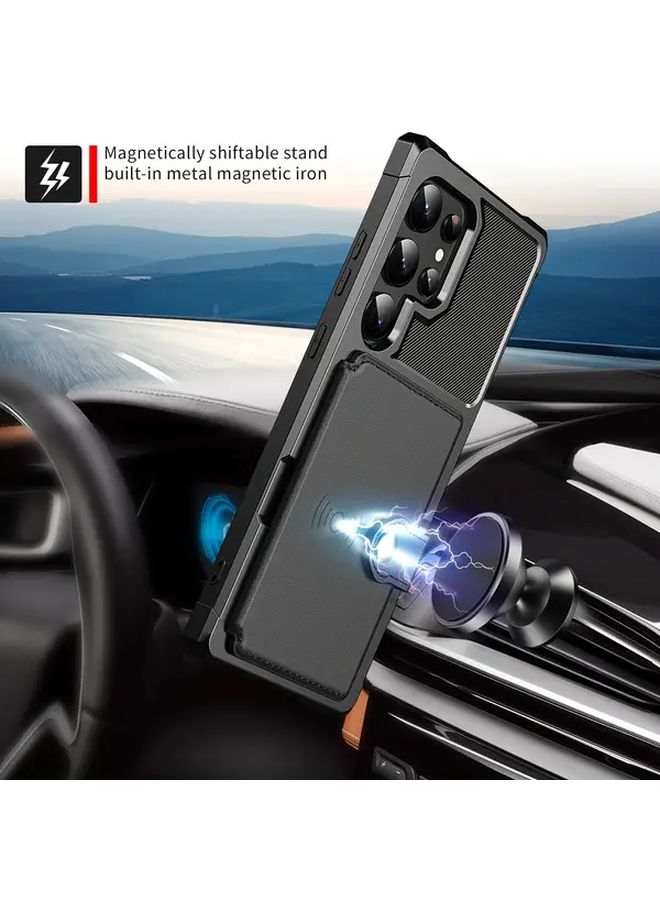 Magnetic Wallet Case For Samsung Galaxy S23 Plus Shockproof Durable Carbon Fiber Texture - Image 4