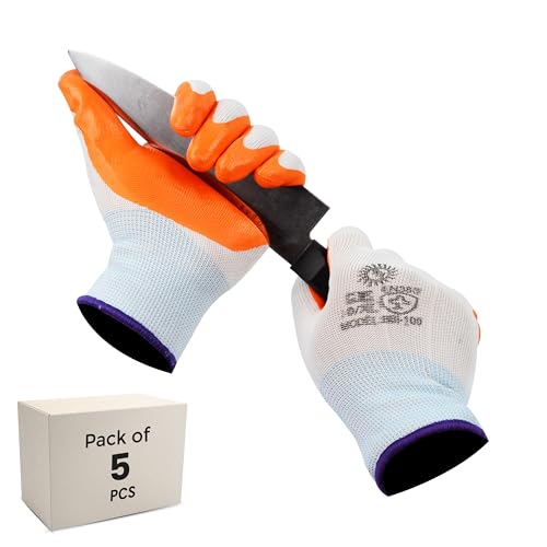 Robustt Nylon Nitrile Coated Industrial Safety Hand Gloves(Pack of 5) Anti-Cut | Cut Resistant | Heat Resistant | Industrial Use | for Finger and Hand Protection. - Image 1