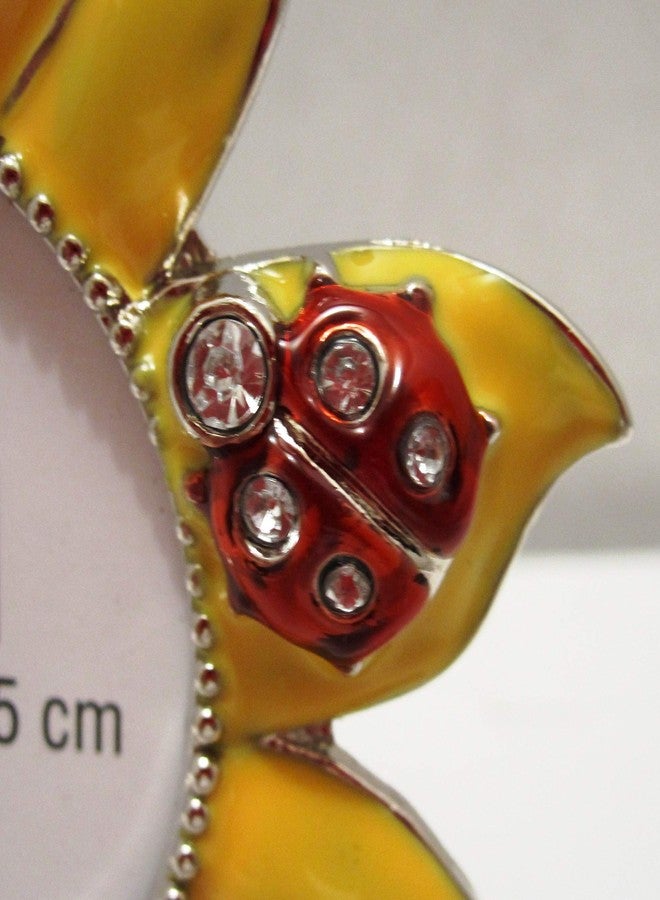 Studio 10 Sunflower Frame, 2"x2" Round Picture Frame with Red Jeweled Ladybug - Image 2
