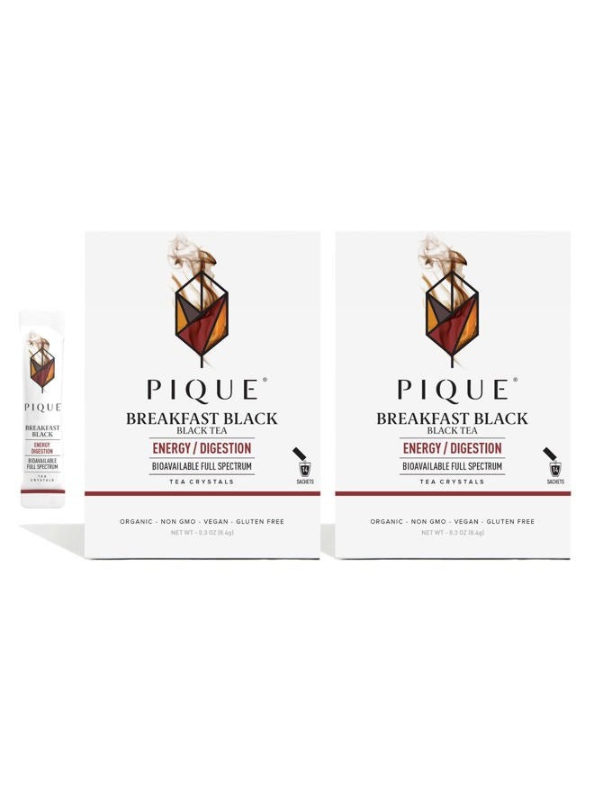 Pique Organic English Breakfast Black Tea Crystals, Antioxidants, Energy, Gut Health, 28 Single Serve Sticks (Pack of 2) - Image 1
